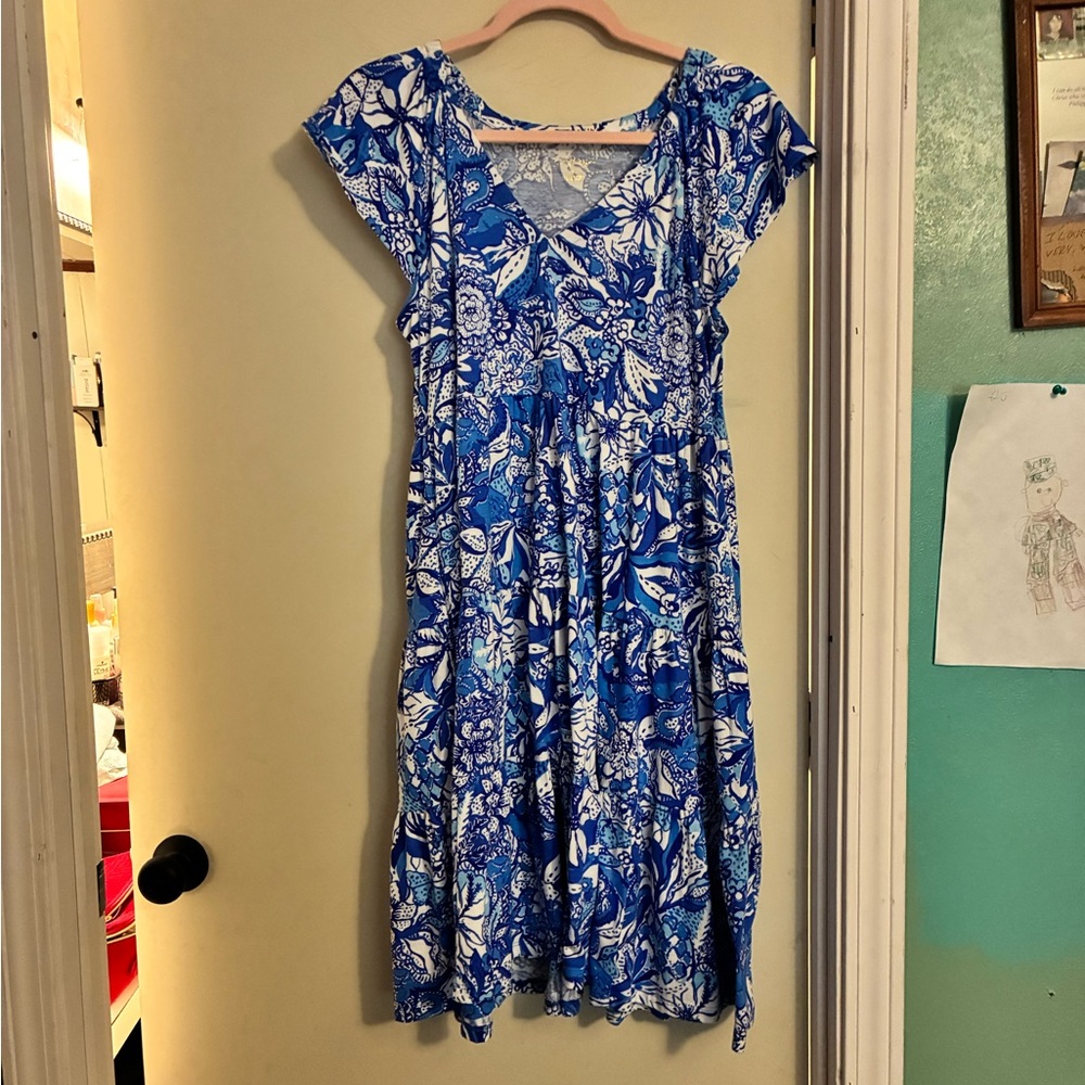 NWOT Lilly Pulitzer Kawai Short Flutter Sleeve Dress * Blue Tang* - Picture 8 of 9